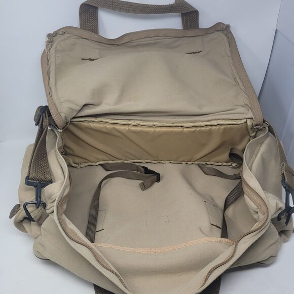 Vtg Eddie Bauer Ford Leather Trim Khaki Tan Canvas Duffle Bag Carry On 22x12x12 - Picture 3 of 12